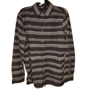 The North Face Mens Long Sleeve Button Front Shirt Large Black Geometric Stripe‎